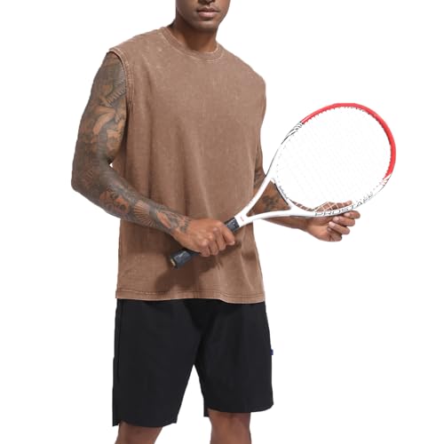 Mens Cotton Workout Gym Tank Top Sleeveless Cut Off Muscle Shirts Acid Wash Tshirts Running Beach Loose Fit Tees3