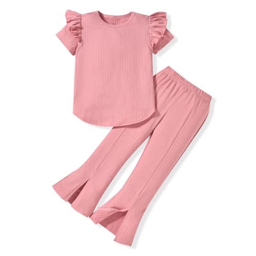 Image of Toddler Girls Flare Pants with Slit Outfit for 2T - 5T Summer