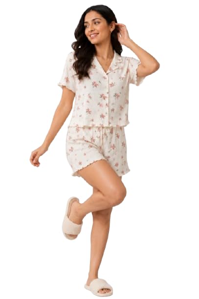 camey Women Night Suit, Loose Fit Short Set, Shirt & Short Loungewear, Printed Co-Ord, Stretch Fabric-picture-21