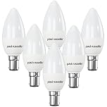 paul russells LED Light Small Bayonet Cap B15, 40watt Equivalent, 4.9W 470LM LED Bulbs, 6500K Bright Daylight, Frosted C35 SBC Candle Energy Saving Non-Dimmable Chandelier Lightbulbs, 6 Pack