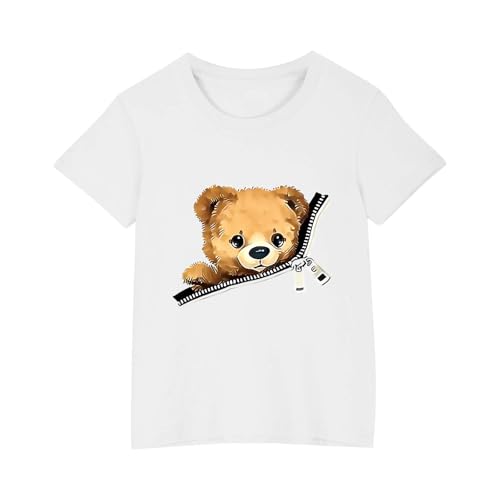 Girls Cute Teddy Bear Print Short Sleeve T Shirt Y2k Preppy Shirt Kids Spring Summer Blouse Basic Dressy Shirts
