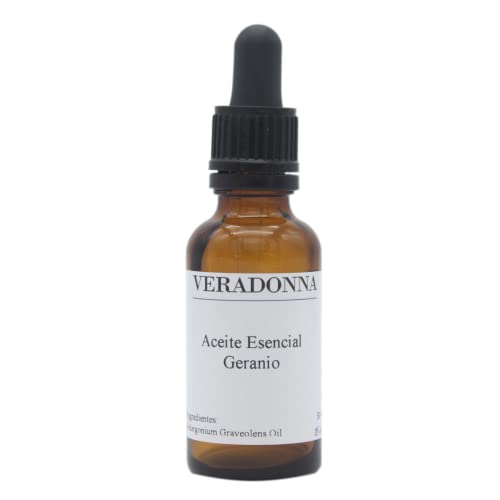 VERADONNA - Aceite Esencial de GERANIO - 30ml - 100% Natural | Tratamiento anticelulítico | Retención de líquidos | Mejora la circulación y regulación hormonal | Cosmética Natural Cover