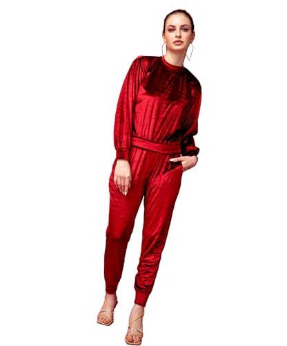 Image of POPWINGS Velvet Co-Ord Set for Women || Shirt and Trouser Co-ord for Girls || Casual Full Sleeves Co-Ords Set for Women Dress