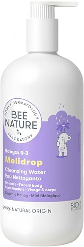 Bee Nature - 3 en 1 Eau Nettoyante Bébé - Miel Bio - Sans Rinçage - Crème Solaire Nettoyante - Pour Le Visage, Corps et Siège Du Bébé - 99,9% Naturelle - à Tous les Types de Peau - 500ml