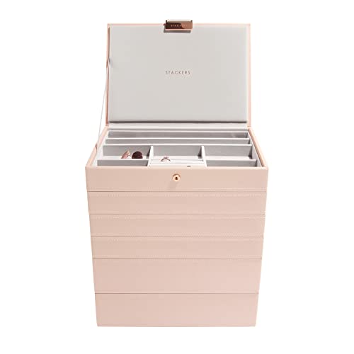 Boîte à bijoux Stackers en cuir vegan blush et velours or champagne haut de gamme