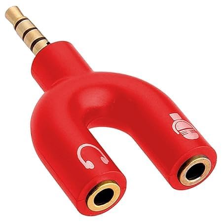 Image of FENTICO� 3.5mm Stereo TRS Female Jack to Headphone Microphone Splitter Converter Adaptor (Specially Design for Mobile and Tablet Only),Colour -Red