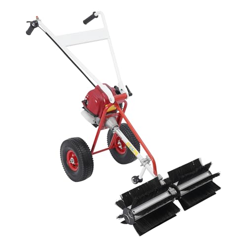 Poggyyi 4-Stroke Gas Power Held Sweeper Broom, Walk-Behind Hand Push Sweeper, Portable Hand Push Lawn Sweeper, Cleaning Driveway Turf Grass Carpet Sweeper, Yard Park Garden Cleanning Machine