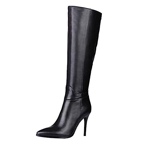 FOWT Women Pointed Toe Knee High Boots Stiletto High Heel Long Boots Side Zipper Sexy Daily Dress Shoes Size 4-16 US