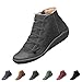 Medieval Boots Men,Women's Vintage Casual Short Ankle Boots, Fall Boot 2025 Arch Support Fashion No Heel Lace Up Side Zipper Retro Leather Booties Comfy Damping Slip On Flat Shoes Fall C-Grey