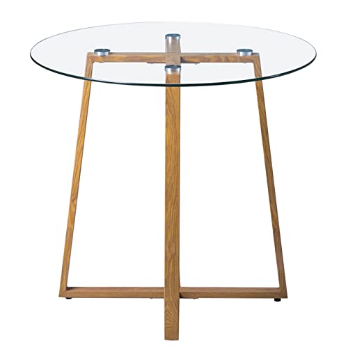 FURNITABLE Esstisch Glas Runder Küchentisch Skandinavisch Couchtisch Klein Tisch Metallbeine Eichenfinish Gummi Untersetzer, HxD: 75 x 80 cm Cover