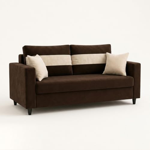 Image of FURNY Luxury Conva 2 Seater Sofa Set for Living Room |Soft Suede Fabric Upholstered | Modern Cushioned Comfortable Couch for Home Office & Drawing Room | Dark Brown