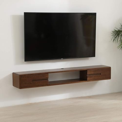 Image of Streem Solid Sheesham Wood Entertainment Floating TV Unit for Living Room | Media TV Cabinet | Open Shelf & 2 Door Drawer Storage | Wall Mount | 120 CM