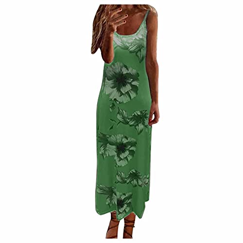 Aniywn Women s Long Dress Summer Sleeveless Spaghetti Straps Floral Print Casual Maxi Sundress Beach Party Dress Green