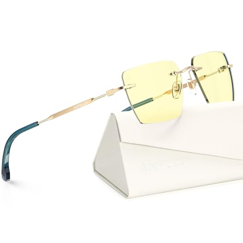 Image of ANYLUV Rimless Blue Light Glasses for Women /Men, Fashion Lightweight Blue Light Blocking Glasses with Stylish Metal Temples