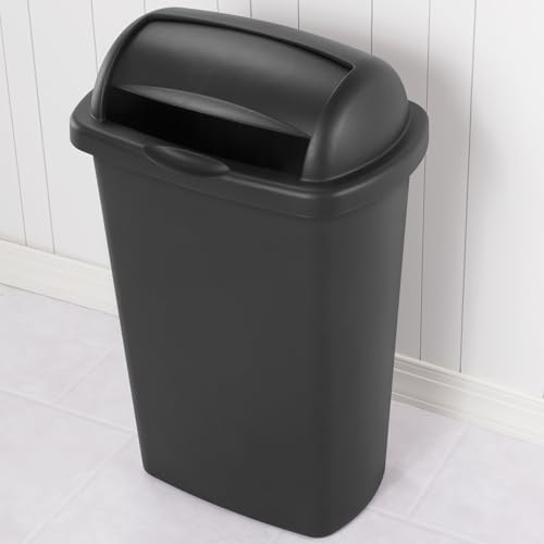 Caneca de basura rectangular de plástico negro 13 galones miniatura 6