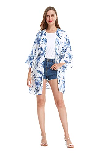 Matchable Couple Hawaiian Luau Shirt or Kimono in Day Dream Bloom2