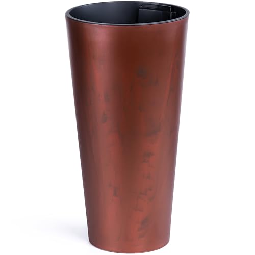 konzept vaso grande con inserto, diametro 25 cm, altezza 47,6 cm, effetto corten, in plastica, resistente ai raggi uv e al gelo, antigraffio, per interni, balcone, terrazza e giardino
