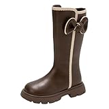 Riding Boots for Big Kid/Little, Kid Knee High Fashion Back Zipper Chunky Tall Moto Boots,Fashion Riding Fall Winter Dress Shoes for Princess,Round Toe Outdoor Booties Brown