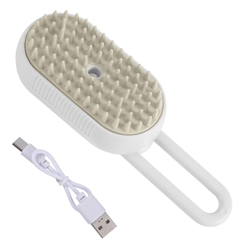Cloud 3-in-1 Self-Cleaning Cat Brush With 360 Rotating Arm - Steam Pet Brush for Shedding Dogs and Cats (White)