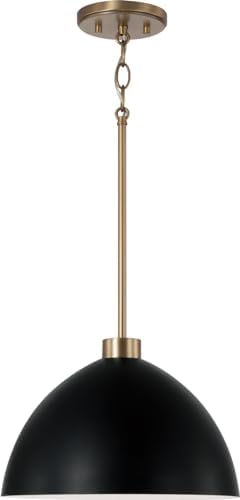 HomePlace by Capital Lighting 352011AB Ross Modern Luxe Art Deco Mid-Century Matte Black Metal Cone Pendant Ceiling Light, 1-Light 100 Watt, 9" H x 13" W, Aged Brass and Black