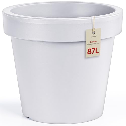 KONZEPT Pot de fleurs 58 cm de diamètre, hauteur 52 cm, grand pot extérieur 87 l, en forme conique, robuste et stable, en plastique, résistant aux UV et au...