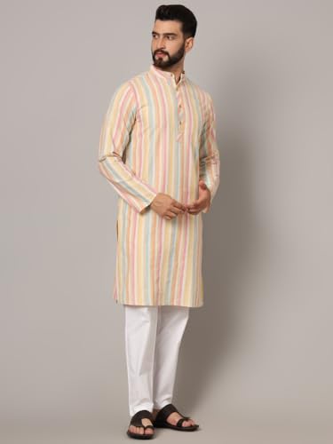 Image of LATEST CHIKAN Men's Cotton Regular Premium Long Kurta Full Sleeves - Casual Ethnic Wear