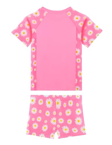 Image of Girls Swimsuit 2 Piece Rash Guard Set Short Sleeve Bathing Suits UPF 50+ Summer Beach Swimwear