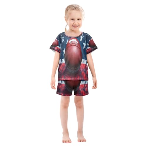 ALAZA American Football Star Striped Pajamas Set Short Sleeve Cotton Sleepwear Summer Pjs 2 Piece 5-14Y3