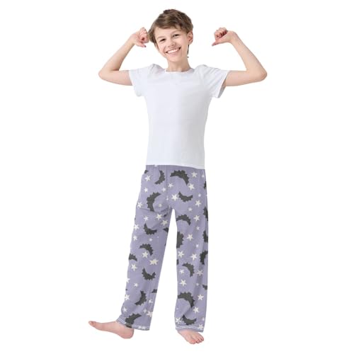 Boys' Pants Purple Halloween Bat Stars Long Bottoms Jogger Pants Elastic Waist Trousers with Pockets S-XL2