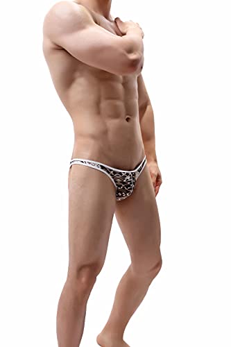 COMLIFE Men's Ice Silk Thong Leopard Print Low Waist Triangle Briefs Underwear2