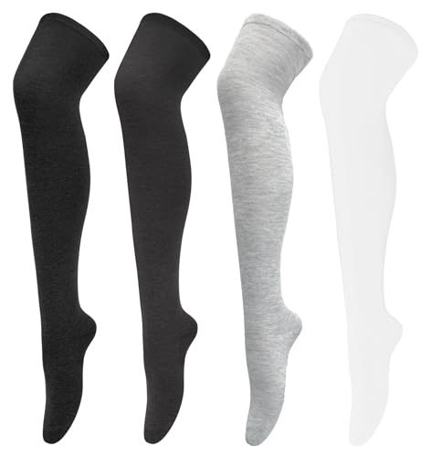 Image of Chalier Womens Thigh High Socks, Thigh Socks Stockings for Women | Soft Mild Blended, Slim Light Fabric, Elastic Cuff, Long Tube, Hug Leg Curves, Four Season Outfits, Casual Daily Footwear