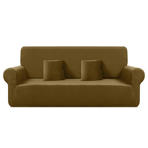 TAOCOCO Stretch Couch Cover Couch Covers for 3 Cushion Couch, One-Piece Furniture Couch Cover, Polyester-Spandex Fabric Sofa Slipcovers with 2pcs Pillowcases (Sofa 59" - 81", Dark Glodenrod)