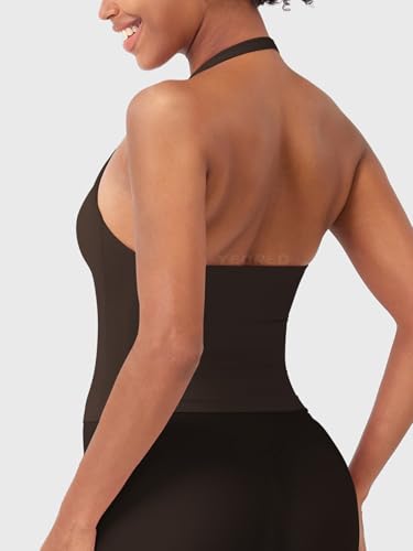 Image of YEOREO SoftHue Women's Impact Halter Tank Top Longline Backless Scoop Neck Built-in Bra Sports Workout Gym Crop Top