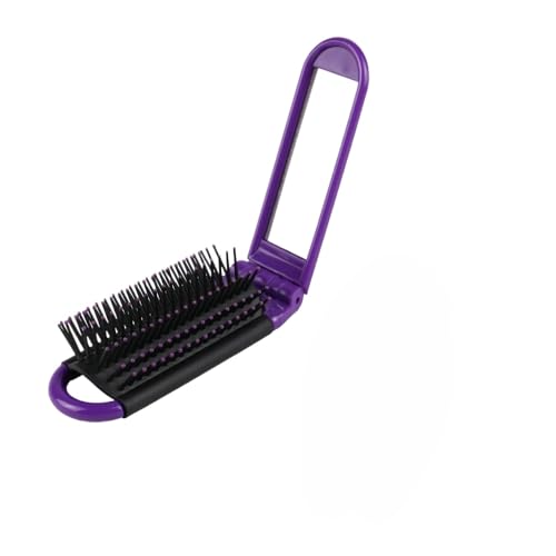 Eculcki ヘアコーム ミラーコンパクトポケットサイズの髪の櫛と携帯用旅行の折りたたみ式ヘアブラシ 櫛 (Purple)