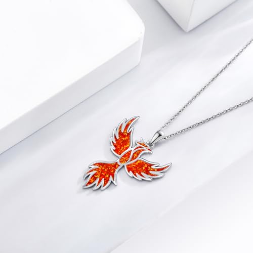 URONE Phoenix Pendant Necklace 925 Sterling Silver Phoenix Opal Necklace Phoenix Jewelry Bird Gifts for Women3