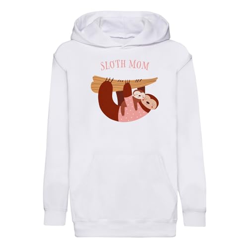 Sweat à capuche enfant Sloth Mom en coton premium imprimé illustration paresseux