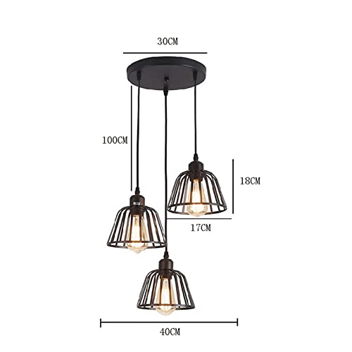 Suspension industrielle à 3 lampes avec câbles ajustables et base métal