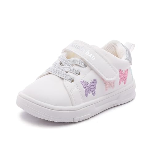 Baby Girls' First Walkers Shoes - White Butterfly Embroidery Minimalist Wide Toe Box Non-Slip Kids Sneakers for 1-3 Year Olds2