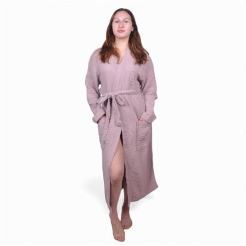 Image of Muslin Bathrobe - Cotton Gauze Robe for Women and Men - Lightweight Breathable Summer Kimono - Boho Spa /Maternity Robe