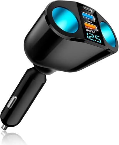 SJACXANM Double Allume Cigare, 12v Double Allume Cigare Voiture, 20w DoubleAllume Cigare, 2.4a+qc3.0+pd avec Voltmètre LED Charge Rapide, Allume CigareDouble pour Téléphone, Tablette, GPS, Caméra
