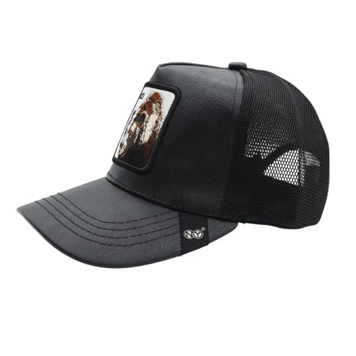 Image of kill off Leather Baseball Cap Panther Patch Cap Trucker for Men Snapback Mesh Animal Patch Hat Men's Black Djustable Baseball Hat Streetwear Fashion Hat