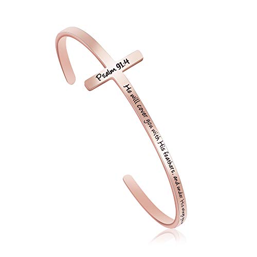 Memgift He Will Cover You With His Feathers and Under His Wings You Will Find Refuge Psalm 91:4 Bible Verse Bracelet Birthday Baptism Christmas Gifts for Women