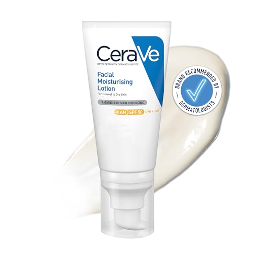 Image of CeraVe AM Facial Moisturizing Lotion for Normal to Dry Skin (52 ml) with Broad Spectrum Sunscreen SPF 50, Enriched with Ceramides, Niacinamide & Hyaluronic acid (Pack of 2)