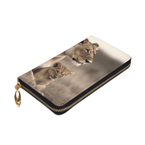 Women's Wallet Clutch Large Capacity Long Wallet Lioness with cub Leather Ladies Card Phone Holder Travel Purse3