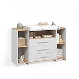 Livinity Commode à Langer Torino, Chêne Blanc/Force de l'or, avec 3 tiroirs