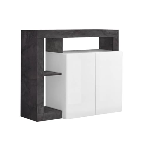 C L'AFFAIRE Buffet 2 Portes Blanc laqué niches Gris oxyde - ARTIRA