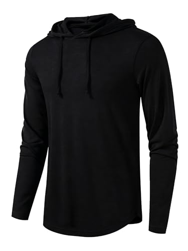 BEILU Men's Fashion Athletic Hoodies Workout Sweatshirt Long Sleeve Lightweight Casual Pullover Drawstring Hoodie Black-M
