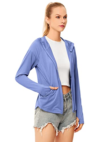 Gymsmart Upf 50 Long Sleeve Women Breathable Cooling Hooded Shirts Upf 50+ Sun Protection Stretch Hiking Shirts Blue Xl #TOP1