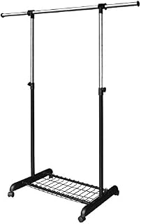 LiaMeE Free-standing Standard Rod Garment Rack for Hanging Clothes with Wheels , Rolling Extendable Clothing Organizer with Shelf and Grid, Adjustable Clothes Rail for Closet, Chrome