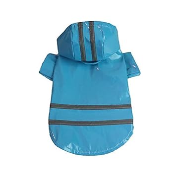 KUTKUT Small Dog Raincoat Light Weight Rain Jacket | Breathable Rain Poncho Hooded Rainwear Waterproof Coat with Safety Reflective Stripes (Blue, Size: XL, Back Length: 40cm, Bust: 52cm)